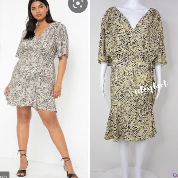 NEW Eloquii wrapped flutter sleeves animal‎ print dress, size 24 - Picture 1 of 16